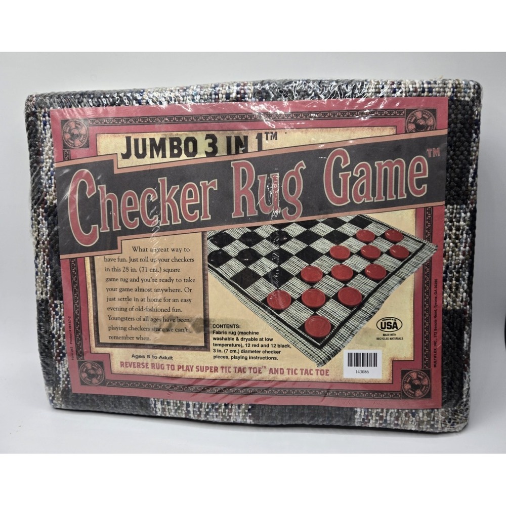 NIP Jumbo 3-in-1 Checker Rug Game Play Set 24 Checkers Pieces Size 28 in x28 in